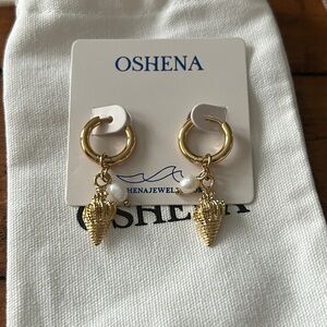 Oshena designer Beachwear Gold‎ Shell and Pearl Earrings